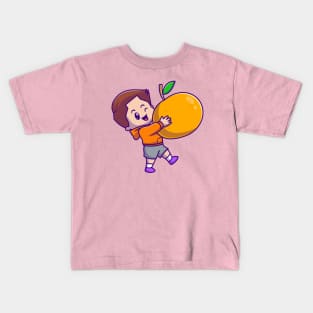 Cute Boy Holding Orange Cartoon Kids T-Shirt